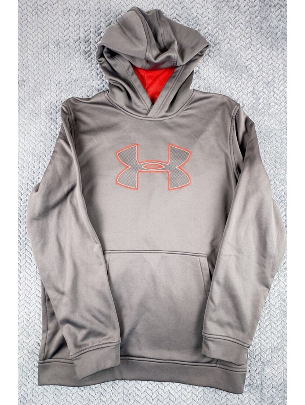 Under Armour Mens ColdGear Hoodie Grey Red Logo Fleece Pullover Size Large 0150